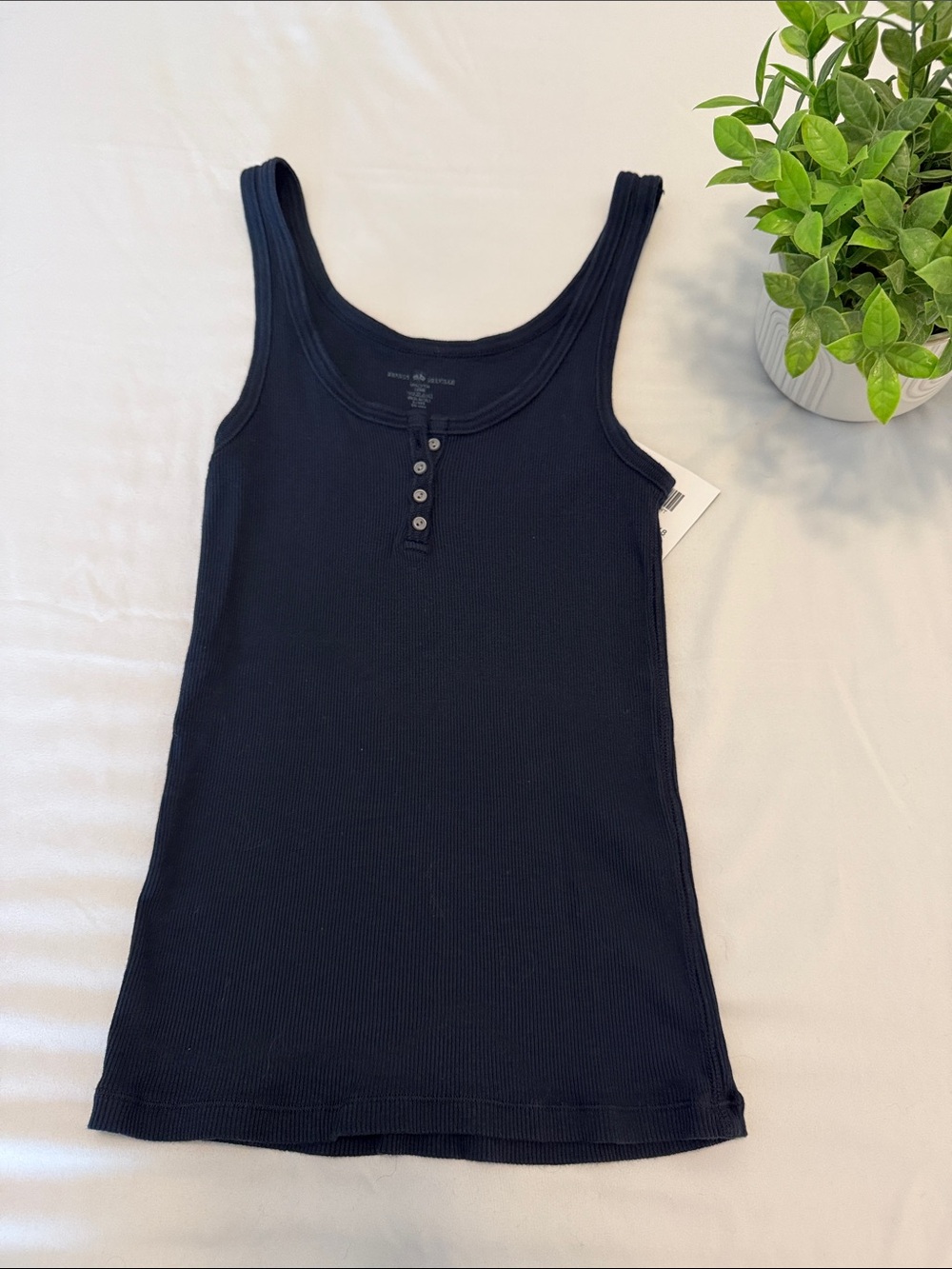 Brandy Melville Navy Blue Ribbed Henley Tank